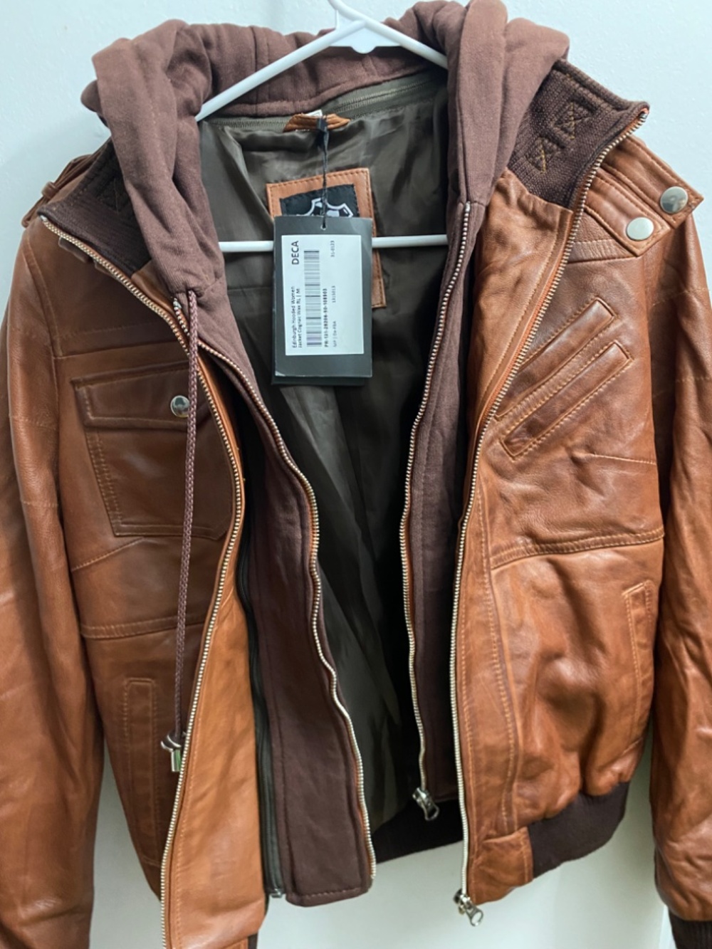 Brown Genuine Leather Jacket Women’s Size M – Minimalist Classic Zip